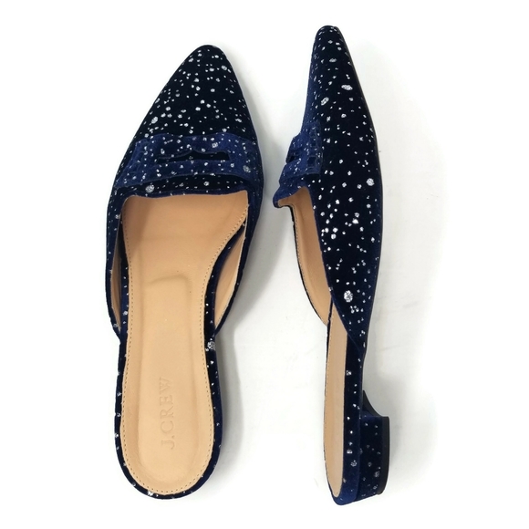 J. Crew Shoes - J Crew Velvet Glitter Speckled Loafer Mule Navy 9